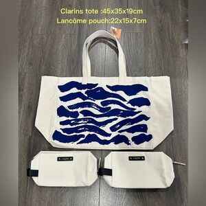 Clarins Canvas Tote and Lancôme Pouch Set